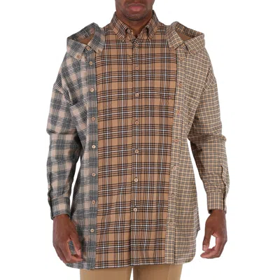 Burberry Contrast Check Cotton Flannel Reconstructed Shirt In Yellow