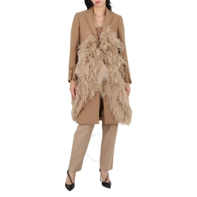 Burberry Camel Hair Feather Detail Single-breasted Tailored Coat In Neutral