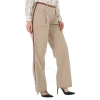 BURBERRY BURBERRY CAMEL MELANGE WOOL LEATHER STRIPE TAILORED TROUSERS