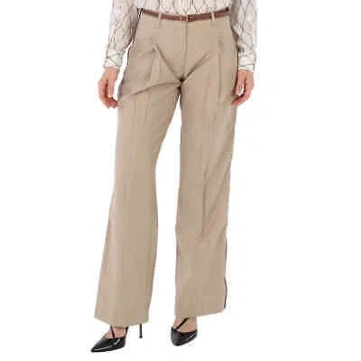 Pre-owned Burberry Camel Melange Wool Leather Stripe Tailored Trousers In Beige