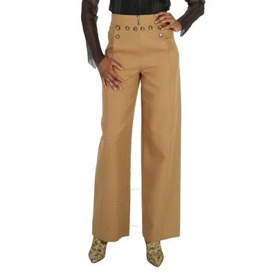 Burberry Camel Ryann Button-detail High-waisted Trousers In Neutral