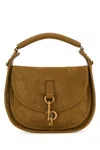 Burberry Small Clip Messenger Bag Suede Finish In Light Brown