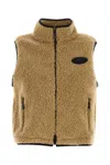 Burberry Teddy Fabric High Collar Vest With Side Pockets In Brown