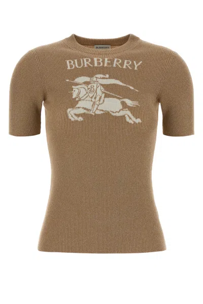 Burberry Wool Blend Ribbed Knit Crew Neck T-shirt In Brown