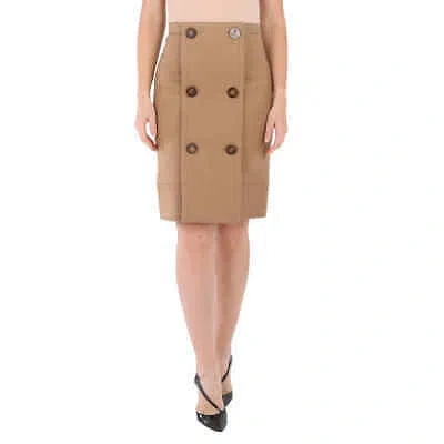 Pre-owned Burberry Camel Wool Cashmere Button Panel Detail A-line Skirt In Beige