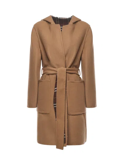 Burberry Camel Wool Reversibile Coat In Brown