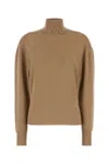Burberry High-neck Wool Sweater With Logo Intarsia In Flax