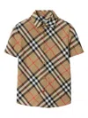 Burberry Beige Short Sleeve Shirt With Check Motif In Cotton Boy In Beige