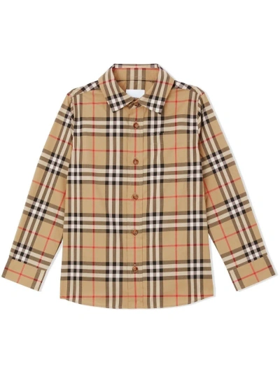 Burberry Kids' Check Vintage Classic T-shirt In Beige Cotton Boy In White