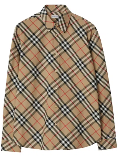 Burberry Check Cotton Shirt In Sand