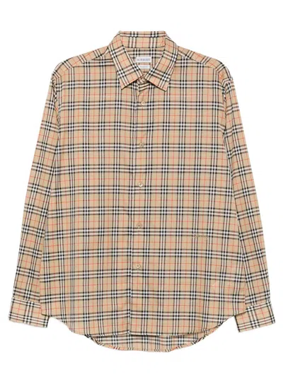 Burberry Camicia In Cotone Check Con Vestibilità Comoda In Brown
