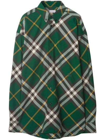 Burberry Camicia In Cotone Check In Green