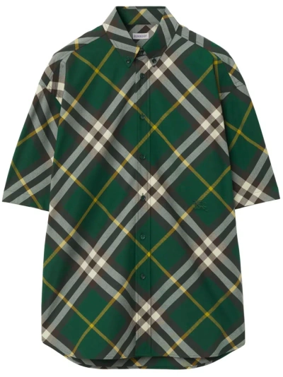 Burberry Camicia In Cotone Check In Green
