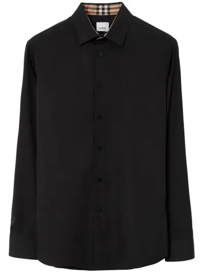 Burberry Camicia In Cotone Stretch In Black