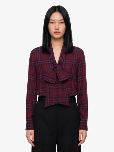 Burberry Camicia Rhiannon Check In Seta Con Sicarpa In Brown