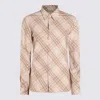 Burberry Women Beige Shirt With Pointed Collar And All-over Check Motif In Cotton Woman In Neutral