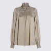Burberry High Neck Long Sleeve Top With Ruffle In Neutral