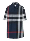 Burberry Short-sleeve Check Stretch Cotton Poplin Shirt In Dark Blue