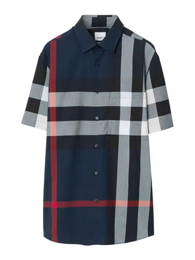 Burberry Summerton Check Short Sleeve Shirt In Dark Blue