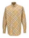 Burberry Men Beige Shirt With Button-down Collar And Check Motif In Cotton Man In Beige