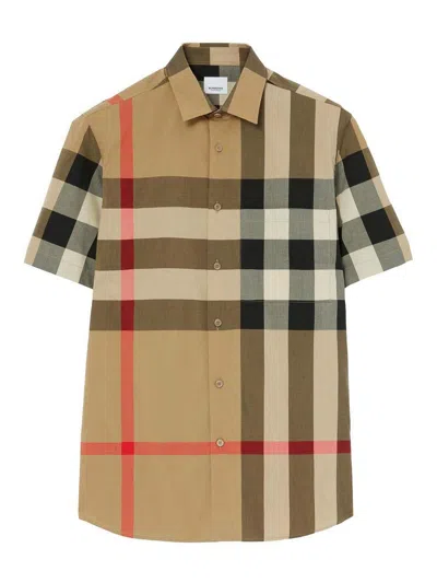 Burberry Men Cotton Shirt With Check Print In Multi