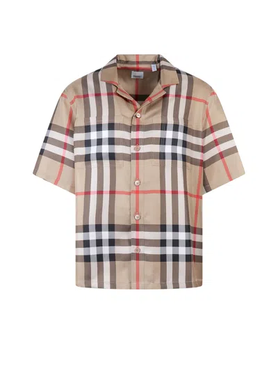 Burberry Silk Twill Bowling Shirt In Brown