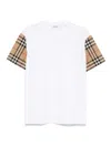 Burberry White T-shirt With Vintage Check Motif On The Sleeves In Cotton Woman In Blanco
