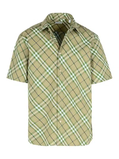 Burberry Plaid Pattern Cotton Shirt With Short Sleeves In Green