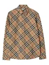 Burberry Men Beige Shirt With Classic Collar And All-over Check Motif In Cotton Man In Brown