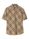 Burberry Short-sleeved Check Pattern Shirt With Button-down Collar In Black