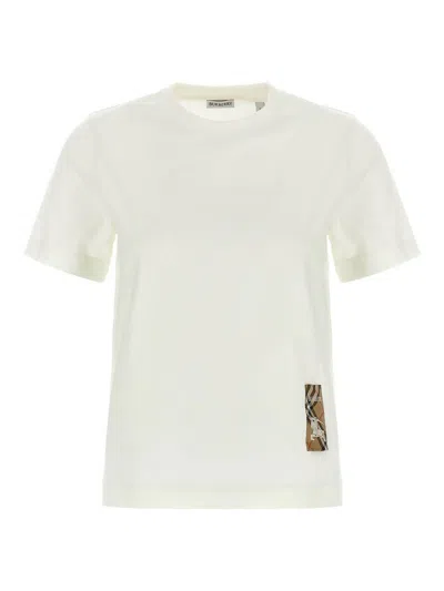 Burberry Women White T-shirt With Logo Patch With Check Motif On The Front In Cotton Woman In Neutral