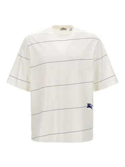 Burberry Logo Embroidery Striped T-shirt In White
