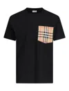 Burberry Short Sleeve Checked Crew Neck T-shirt With Chest Pocket In Black