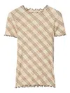 Burberry Check Pattern Crewneck T-shirt In Black