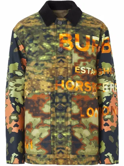 Burberry Camouflage Logo-print Jacket In Green