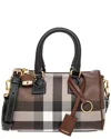 Burberry Dark Birch Brown Chk Check-print Mini Woven And Leather Top-handle Bowling Bag