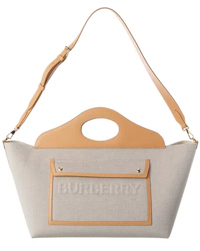 Burberry Canvas & Leather Pocket Tote In Brown