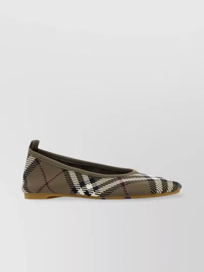 Burberry Canvas Ballerinas With Embroidered Geometric Pattern In Brush Ip Check
