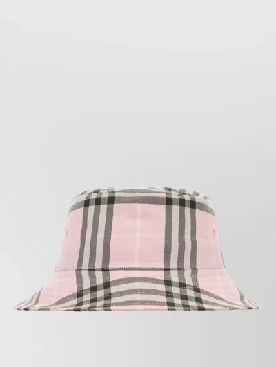Burberry Canvas Bucket Hat Wide Brim Checks In Pink