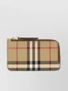 Burberry Mini Leather Wallet With Iconic Check Pattern And Zip Closure In Brown