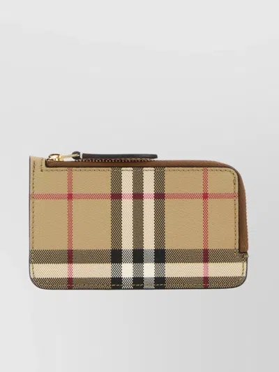 Burberry Canvas Card Holder Featuring Checkered Pattern