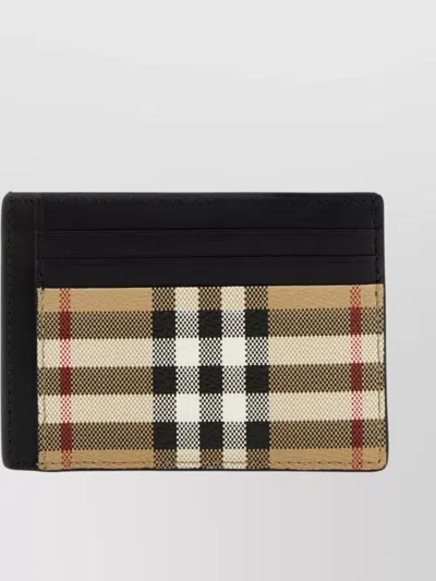 Burberry Canvas Cardholder With Checkered Pattern And Contrast Trim In Beige
