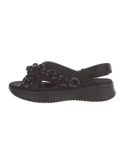 Pre-owned Burberry Canvas Chain-link Accents Slingback Sandals In Black