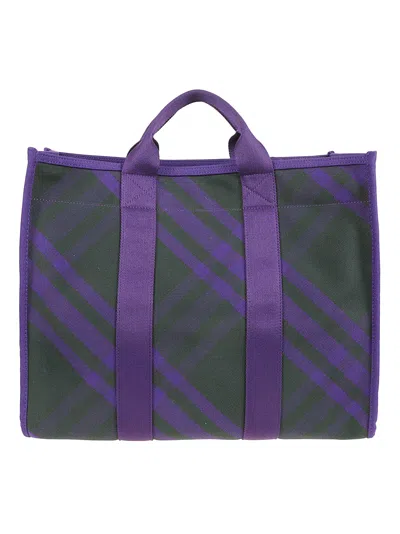 Burberry Canvas Check Tote In Gray
