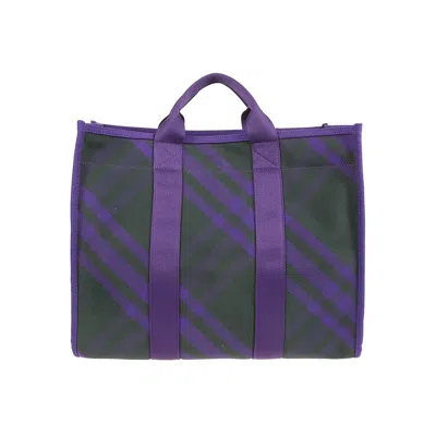 Burberry Canvas Check Tote In Purple