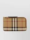Burberry Beige Leather Wallet With Check Pattern And Zip Closure