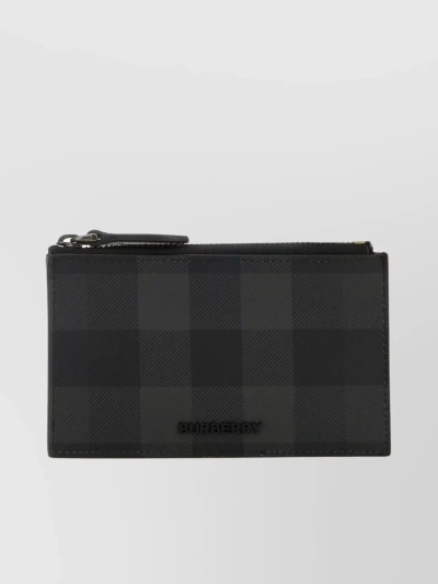 Burberry Canvas Checkered Card Holder In Black
