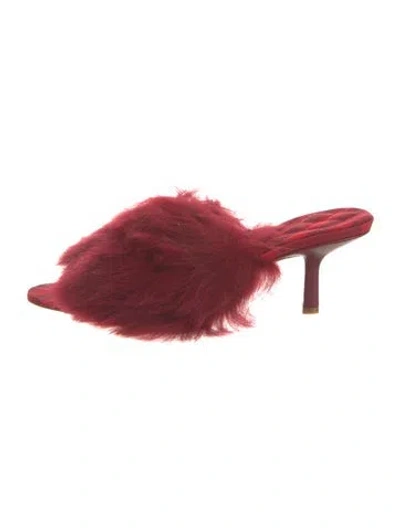 Pre-owned Burberry Canvas Faux Fur Trim Slides In Red