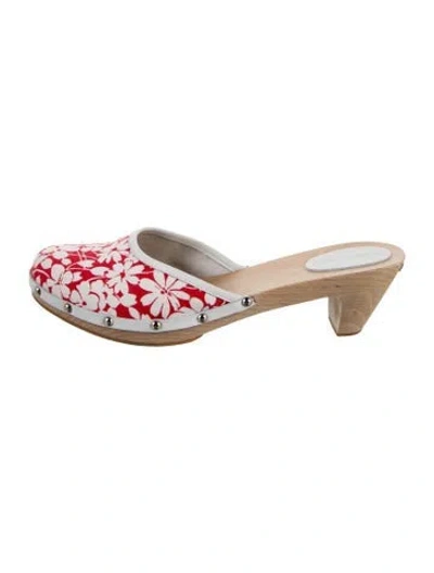 Pre-owned Burberry Canvas Floral Print Mules In Red
