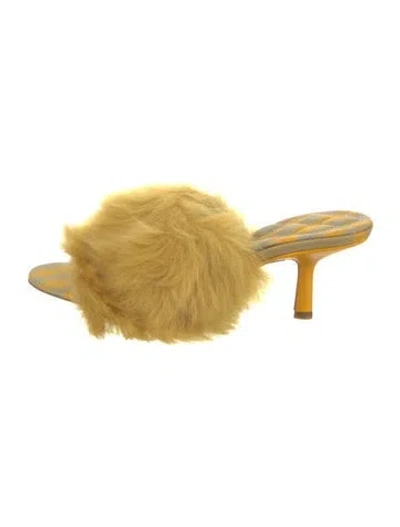 Pre-owned Burberry Canvas Fur Trim Slides In Yellow